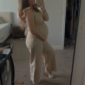 Women's Cream Jumpsuit perfect for maternity